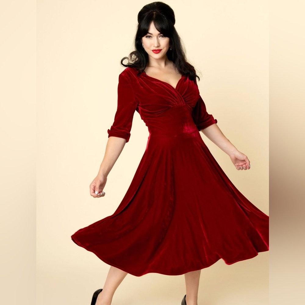 Unique vintage red velvet Delores swing dress